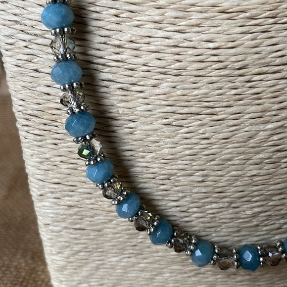 Necklace polished ocean blue aquamarine Silver & Crystal spacers Adjustable - Picture 12 of 13